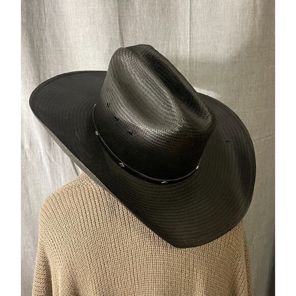 Stetson Stallion Black Straw Cowboy Hat Medium Mexico Western Wide Brim - Picture 3 of 7